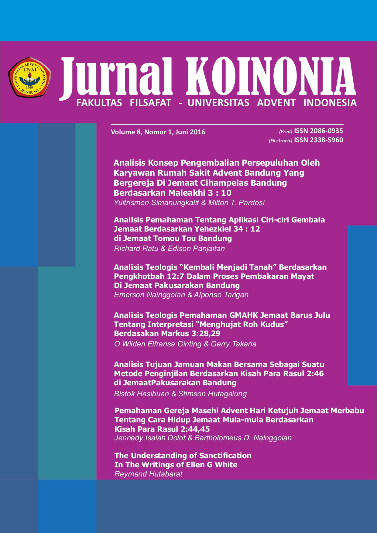 					View Vol. 8 No. 1 (2016): Koinonia; Juni 2016
				